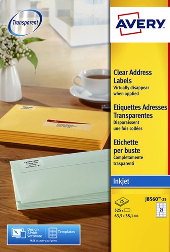Etiket Avery J8560-25 63.5x38.1mm tr 525st 25 Vel