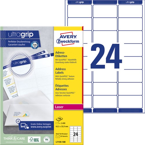Etiket Avery L7159-100 63.5x33.9mm wit 2400 stuks-2