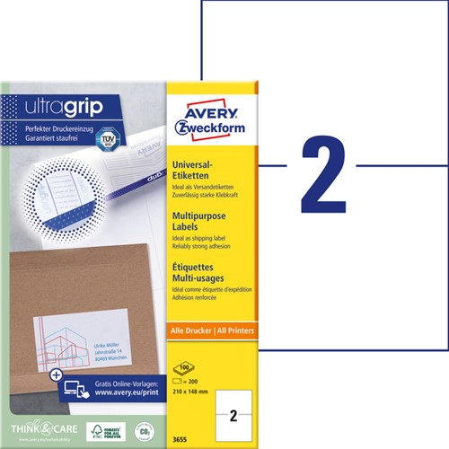 Etiket Avery 3655 210x148mm A5 wit 200 stuks-2