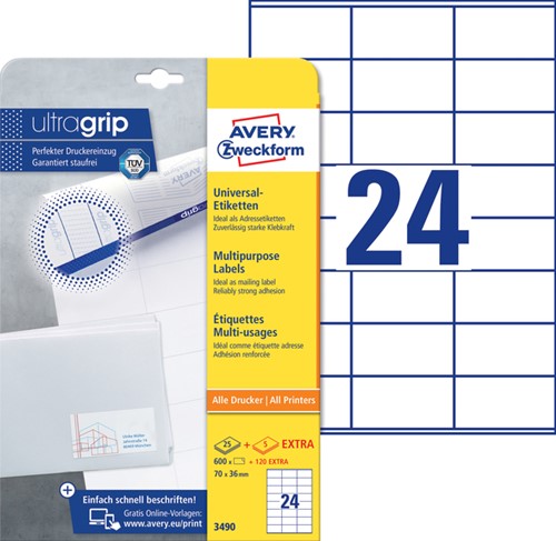 Etiket Avery 3490 70x36mm wit 600st 25 Vel-3