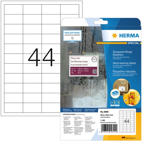 Etiket HERMA 4690 A4 48.3x25.4mm wit 1100st 25 Vel
