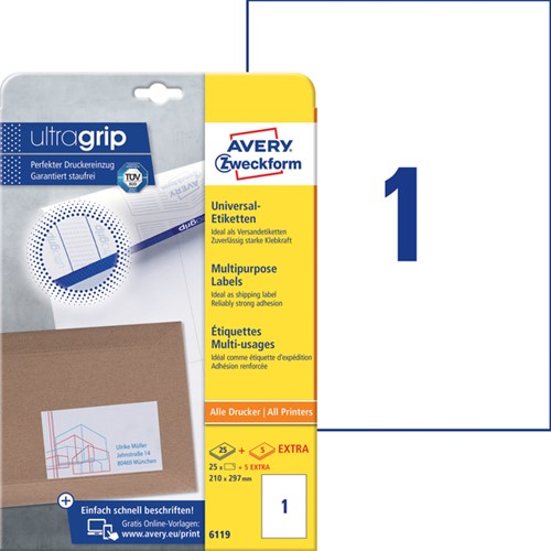 Etiket Avery 6119 210x297mm A4 wit 25 stuks-3