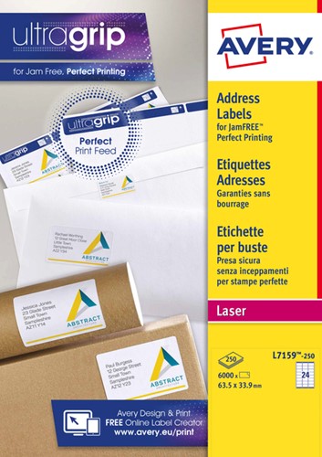 Etiket Avery L7159-250 63.5x33.9mm wit 6000st 250 Vel