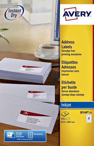 Etiket Avery J8160-10 63.5x38.1mm wit 210st 10 Vel