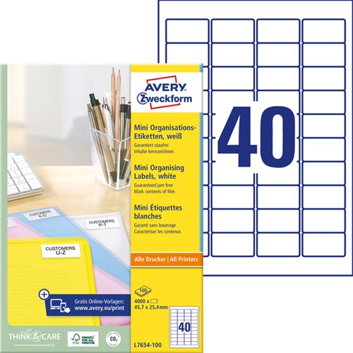 Etiket Avery L7654-100 45.7x25.4mm wit 4000stuks 100 Vel-2