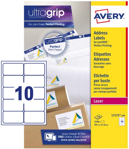 Etiket Avery L7173-250 99.1x57mm wit 2500stuks 250 Vel-2