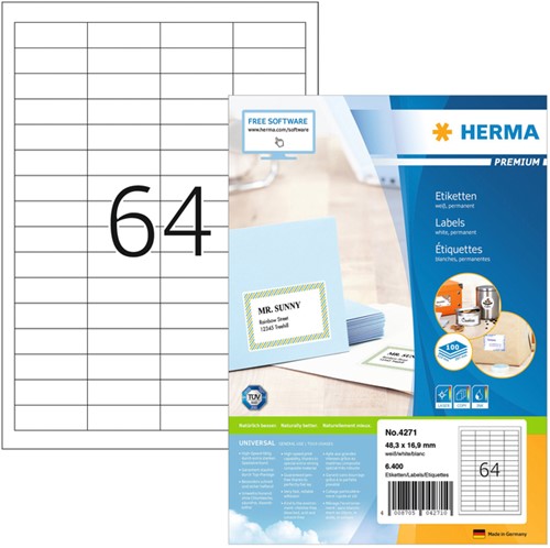 Etiket HERMA 4271 48.3x16.9mm premium wit 6400 stuks