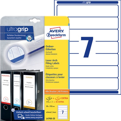 Rugetiket Avery smal 38x192mm zelfklevend wit 25 Vel-1