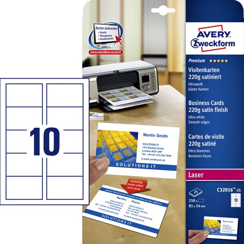 Visitekaart Avery C32016-25 85x54mm 220gr 250st 25 Vel