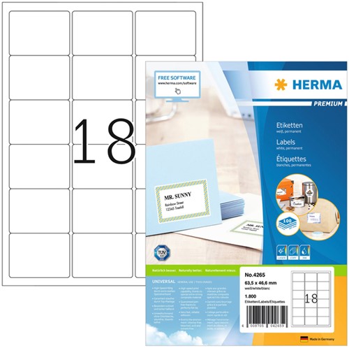 Etiket HERMA 4265 63.5x46.6mm premium wit 1800 stuks