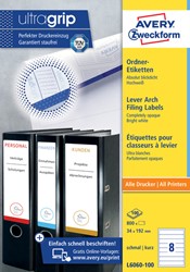 Rugetiket Avery smal 34x192mm zelfklevend wit 100 Vel