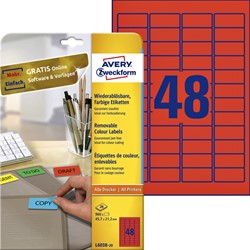 Etiket Avery L6038-20 45.7x21.2mm rood 960st 20 Vel