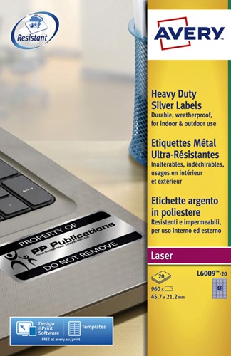 Etiket Avery L6009-20 45.7x21.2mm zilver 960stuks 20 Vel-2