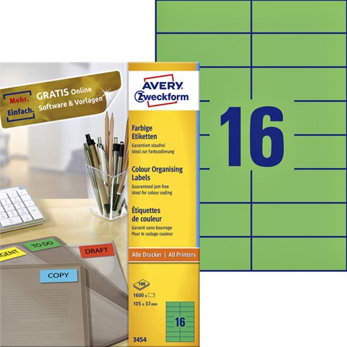 Etiket Avery 3454 105x37mm groen 1600st 100 Vel