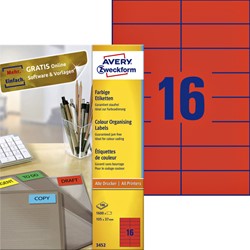 Etiket Avery 3452 105x37mm rood 1600 stuks