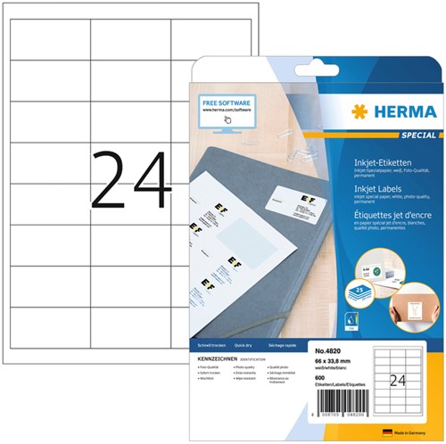 Etiket HERMA 4820 66x33.8mm wit 600stuks 25 Vel
