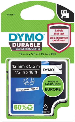 Labeltape Dymo LabelManager D1 polyester 12mm wit 1 Stuk