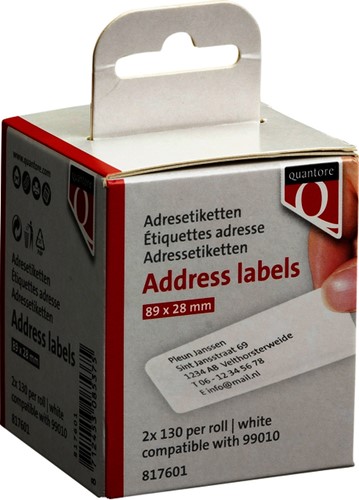 Labeletiket Quantore 99010 28x89mm adres wit 2 rollen-2