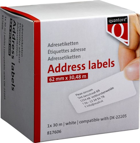 Label Etiket Quantore Dk-22205 62mmx30.48m wt 30 Meter