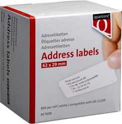 Label Etiket Quantore Dk-11209 29mmx62mm adres wt 800 Stuk