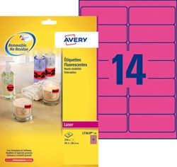 Etiket Avery L7363P-25 99.1x38.1mm roze 340stuks 25 Vel