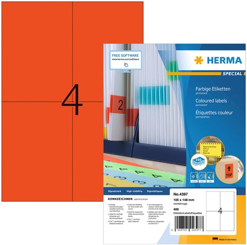Etiket HERMA 4397 105x148mm A6 rood 400st 100 Vel