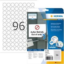 Etiket HERMA 4386 rond 20mm verwijderb wit 2400st 25 Vel