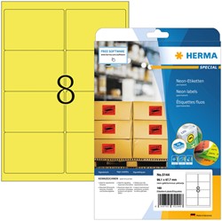 Etiket HERMA 5144 99.1x67.7mm neongeel 160stuks 20 Vel