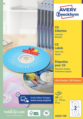 Etiket Avery L6043-100 CD wit 200 stuks