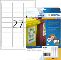 Etiket HERMA 4864 63.5x29.6mm polyester wit 270st 10 Vel