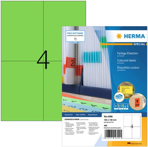 Etiket HERMA 4399 105x148mm A6 groen 400st 100 Vel