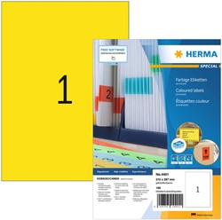 Etiket HERMA 4401 210x297mm A4 geel 100stuks 100 Vel