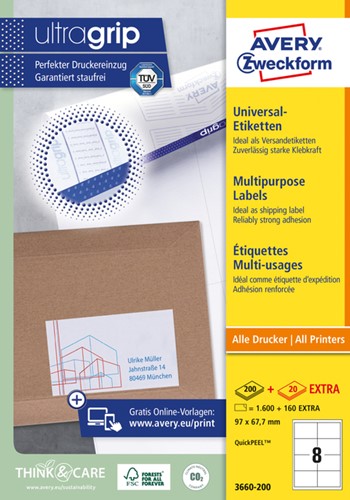 Etiket AZ 3660 97x67.7mm wit 1600stuks 200 Vel