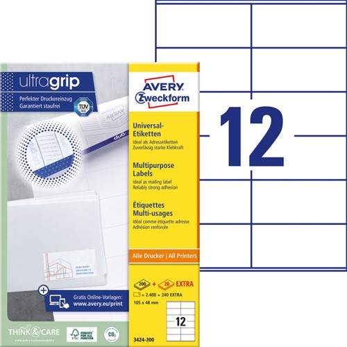 Etiket Avery 3424-200 105x48mm wit 2400st 200 Vel-2