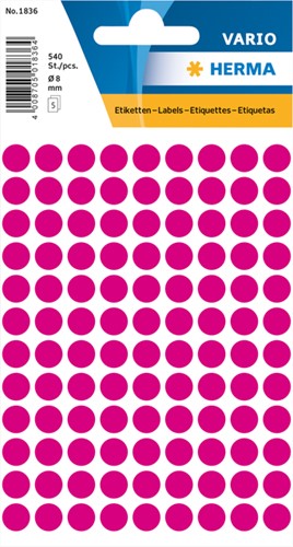 Etiket HERMA 1836 rond 8mm roze 540st 5 Vel
