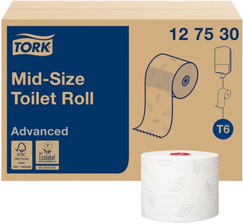 Toiletpapier Tork T6 Advanced 2laags 100m wit 27 Rol