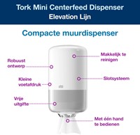 Poetspapierdispenser Tork M1 Elevation klein wit 1 Stuk-2