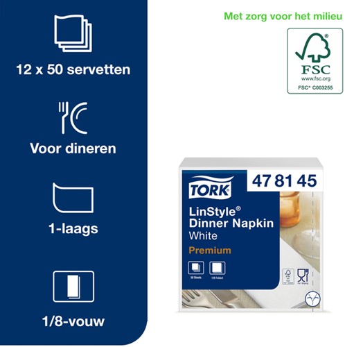 Dinerservet Tork Linstyle Premium wit 478145 50 Stuk-2