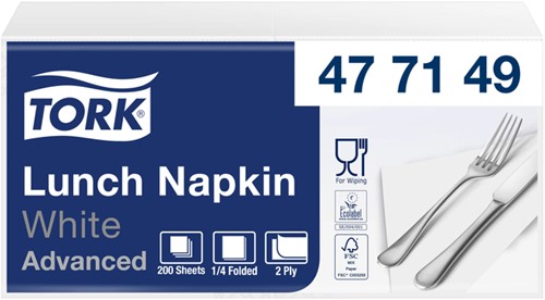 Lunchservet Tork Advanced vierdevouw wit 200 Stuk