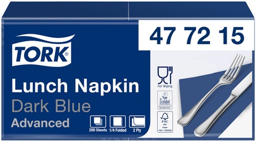 Lunchservet Tork Advanced 1/4 vouw 2-laags 328x325mm 200 vel donkerblauw 477215