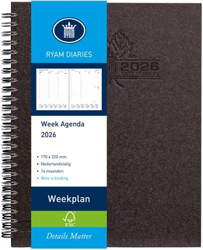 Agenda 2026 Ryam Weekplan Wire-o 7d/2p zwart 1 Stuk