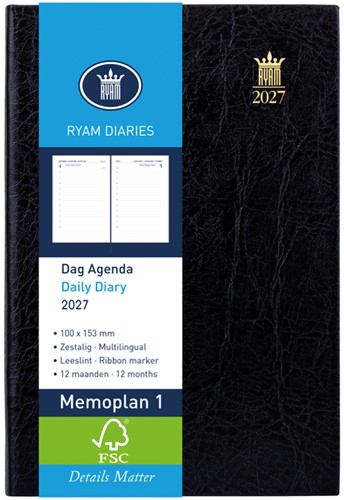 Agenda 2027 Ryam Memoplan 1 Mundior 1dag/1pagina zwart