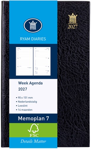 Agenda 2027 Ryam Memoplan 7 Suprema 7dagen/2pagina's zwart