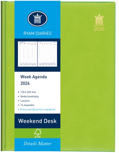 Agenda 2026 Ryam Weekend Desk Lazio 7d/2p assorti 1 Stuk