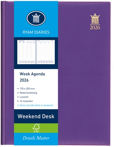 Agenda 2026 Ryam Weekend Desk Lazio 7d/2p assorti 1 Stuk-2
