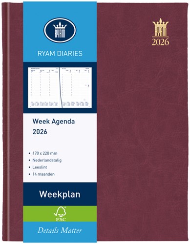 Agenda 2026 Ryam Weekplan Mundior 7d/2p bordeaux 1 Stuk