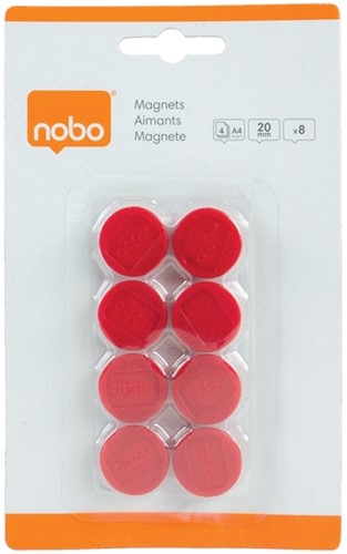 Magneet Nobo 20mm rood 8 stuks 8 Stuk