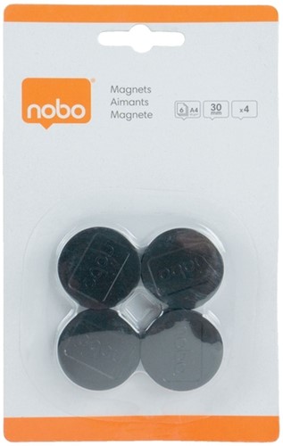 Magneet Nobo 30mm zwart 4 stuks 4 Stuk