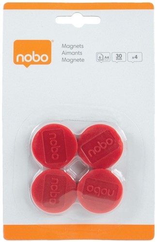 Magneet Nobo 30mm rood 4 stuks 4 Stuk