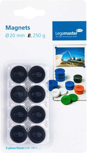 Magneet Legamaster 20mm 250gr zwart 8 stuks 8 Stuk